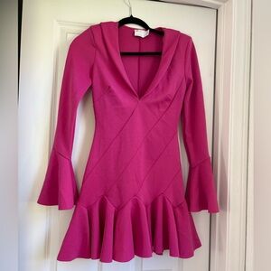 ASOS Hot Pink Long Sleeve V-Neck Fit & Flare Dress